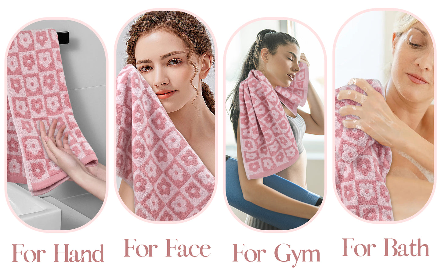 Jacquotha Cotton Hand Towels Checkered Floral - Quick Drying Hand Towel Set of 4, for Women Girls Bathroom Decor, 29” x 13”