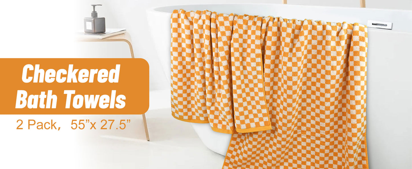 Jacquotha Luxury Bath Towels for Bathroom Checkered (54x28 Inches) - Cotton Soft Absorbent Shower Towels 2 Pack Daily Use Lightweigt, Quick Dry, Decorative