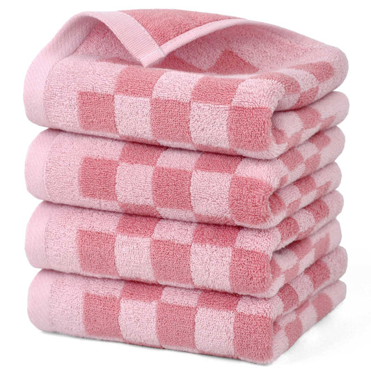 Jacquotha Soft Cotton Hand Towels in Checkered - 4 Pack Lightweight Absorbent Towels for Hand Drying and Face Washing, for Women Girls Wife Daughter, 29x13 Inches