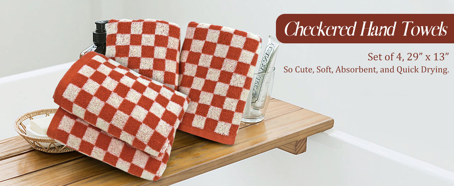 Jacquotha Hand Towels for Bathroom Set of 4 - Cute Checkered Bathroom Towels for Kitchen Decor, Lightweight for Bath Face Body