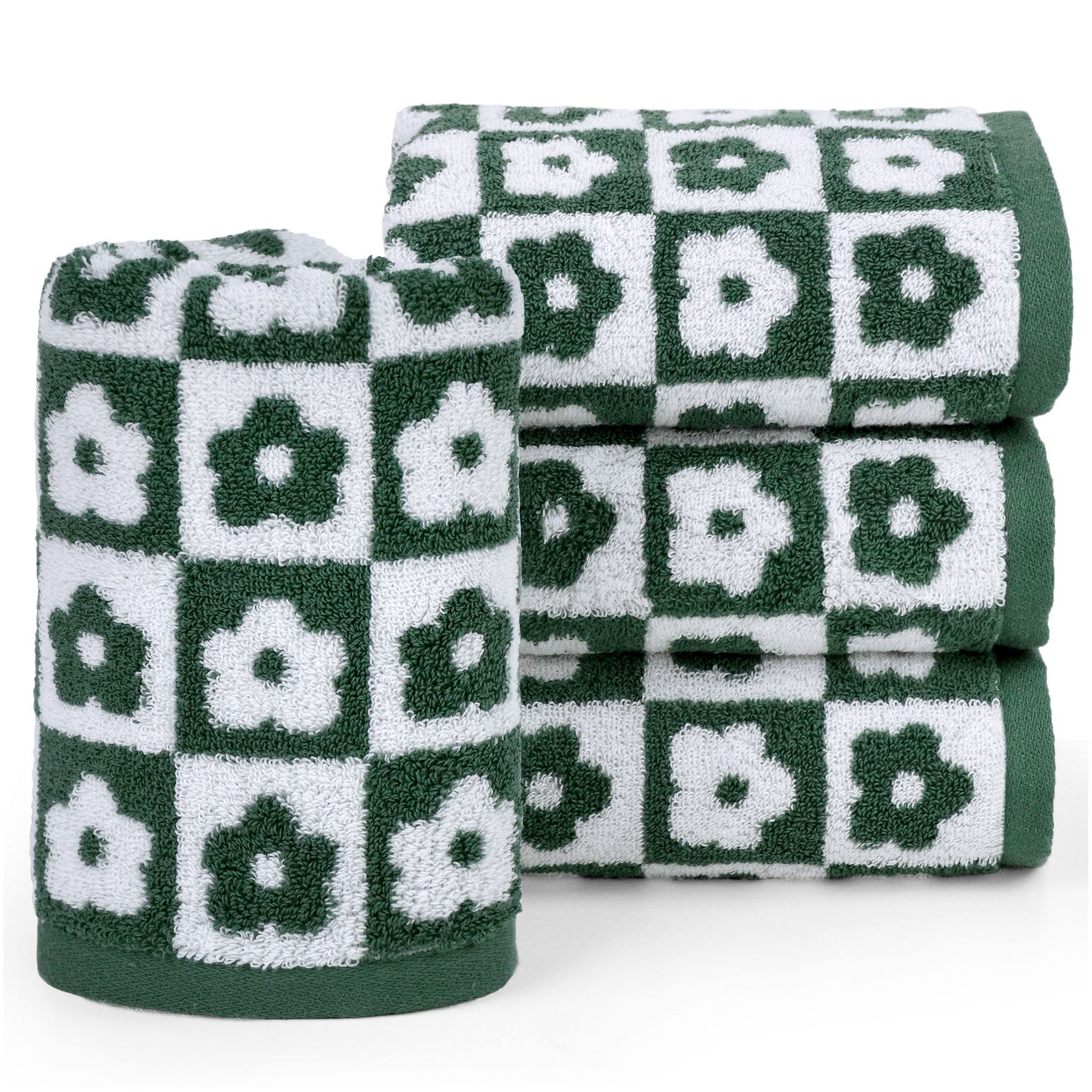 Jacquotha Cotton Hand Towels Checkered Floral - Quick Drying Hand Towel Set of 4, for Women Girls Bathroom Decor, 29” x 13”