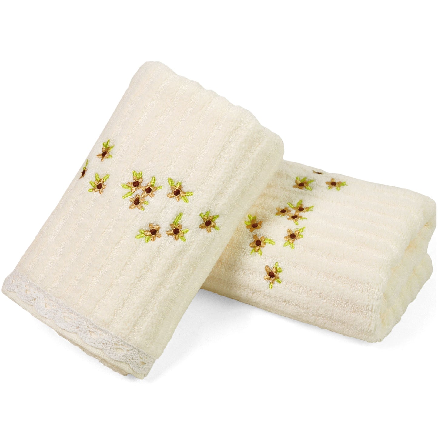 Jacquotha Floral Hand Towels Set of 2 - Quick Dry Soft Cute Bathroom Kitchen Towels, Summer & Spring Decor, 13x29 Inches, Cream