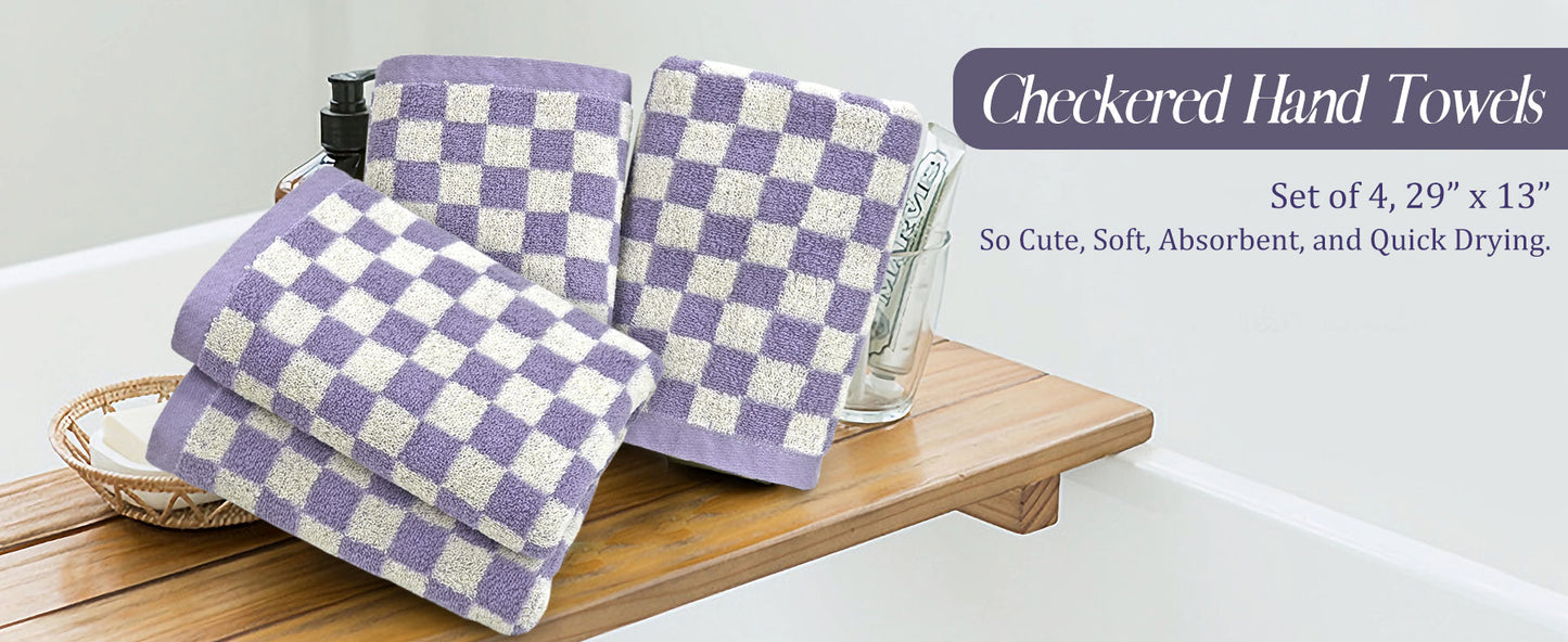 Jacquotha Hand Towels for Bathroom Set of 4 - Cute Checkered Bathroom Towels for Kitchen Decor, Lightweight for Bath Face Body