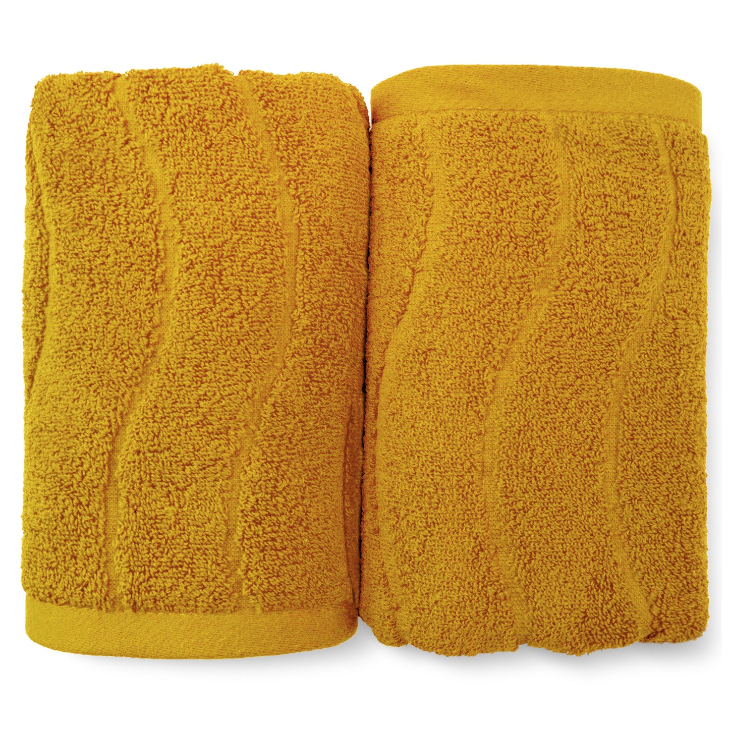 Jacquotha Wavy Striped Cotton Hand Towels, Set of 2, Dry Your Hand Instantly, 13x29 Inches, Mustard Kitchen Bathroom Towel
