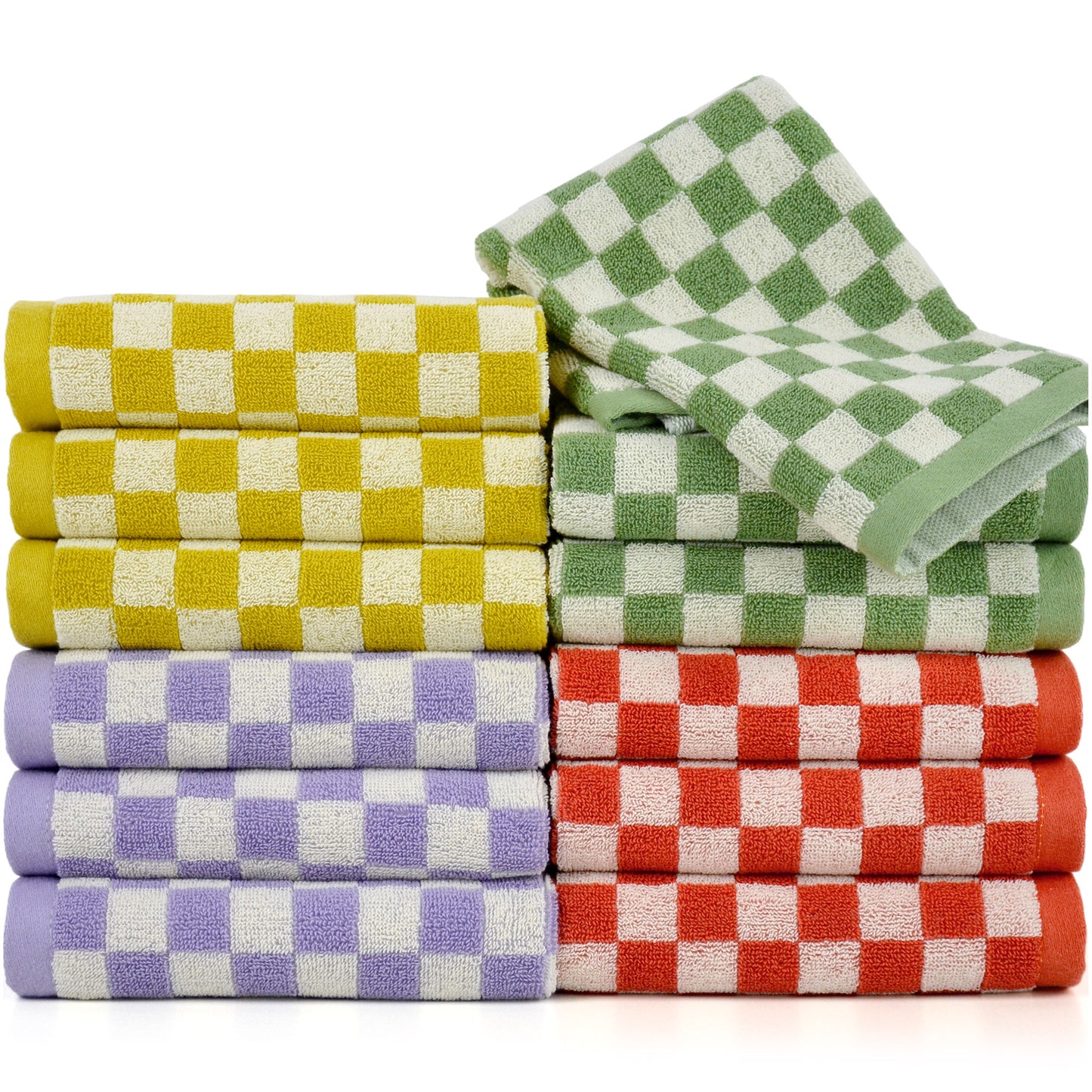 Jacquotha Washcloths 12 Pack Checkered - Wash Cloths for Showering (13"x13"), Multi-Purpose Bathroom Face Cloths, Soft and Cute