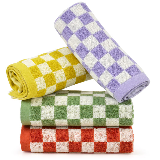 Jacquotha Wash Cloths Checkered 4 Pack - Cotton Washcloths for Face Body, 13 x 13 Inches Daily Cleansing Kitchen Towels