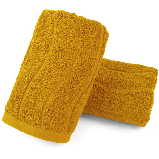 Jacquotha Wavy Striped Cotton Hand Towels, Set of 2, Dry Your Hand Instantly, 13x29 Inches, Mustard Kitchen Bathroom Towel
