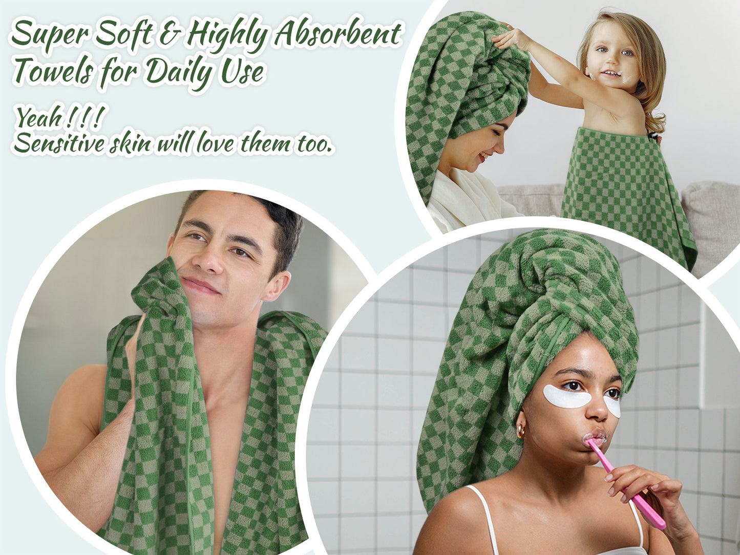 Jacquotha Luxury Bath Towels for Bathroom Checkered (54x28 Inches) - Cotton Soft Absorbent Shower Towels 2 Pack Daily Use Lightweigt, Quick Dry, Decorative
