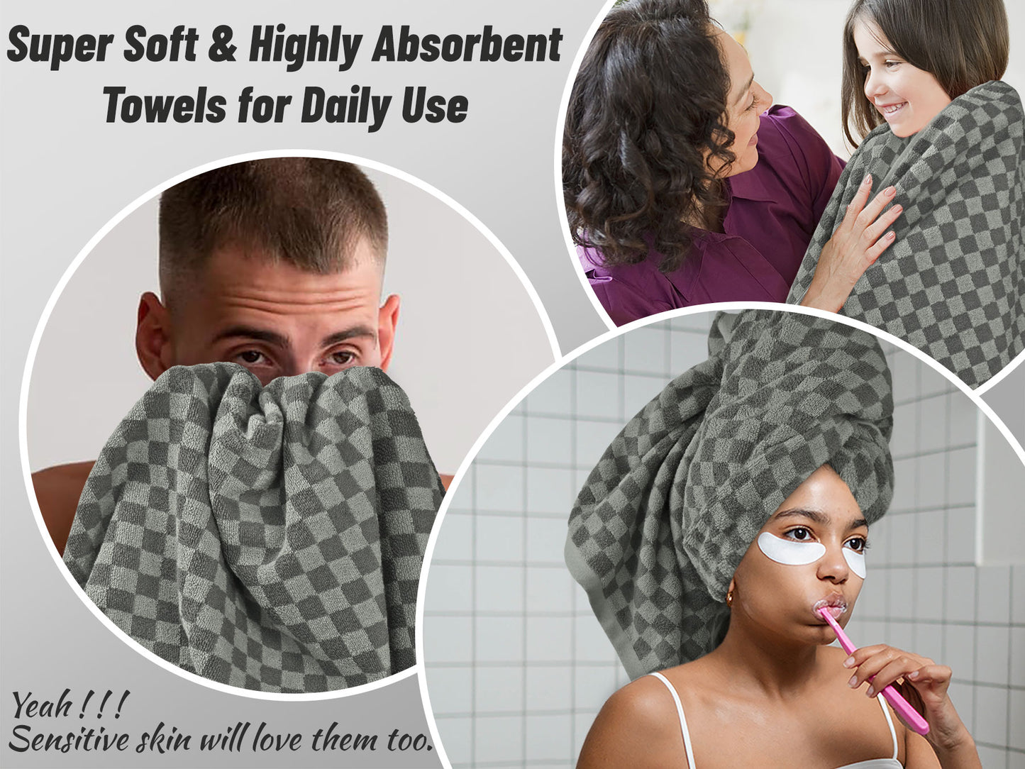 Jacquotha Luxury Bath Towels for Bathroom Checkered (54x28 Inches) - Cotton Soft Absorbent Shower Towels 2 Pack Daily Use Lightweigt, Quick Dry, Decorative