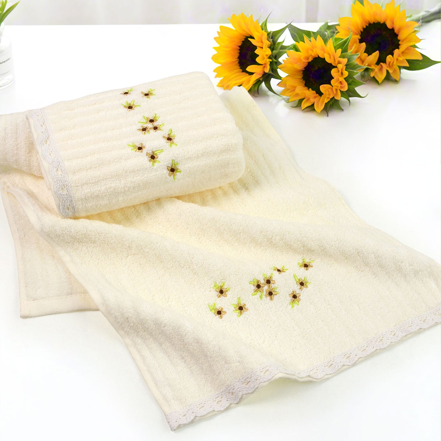 Jacquotha Floral Hand Towels Set of 2 - Quick Dry Soft Cute Bathroom Kitchen Towels, Summer & Spring Decor, 13x29 Inches, Cream