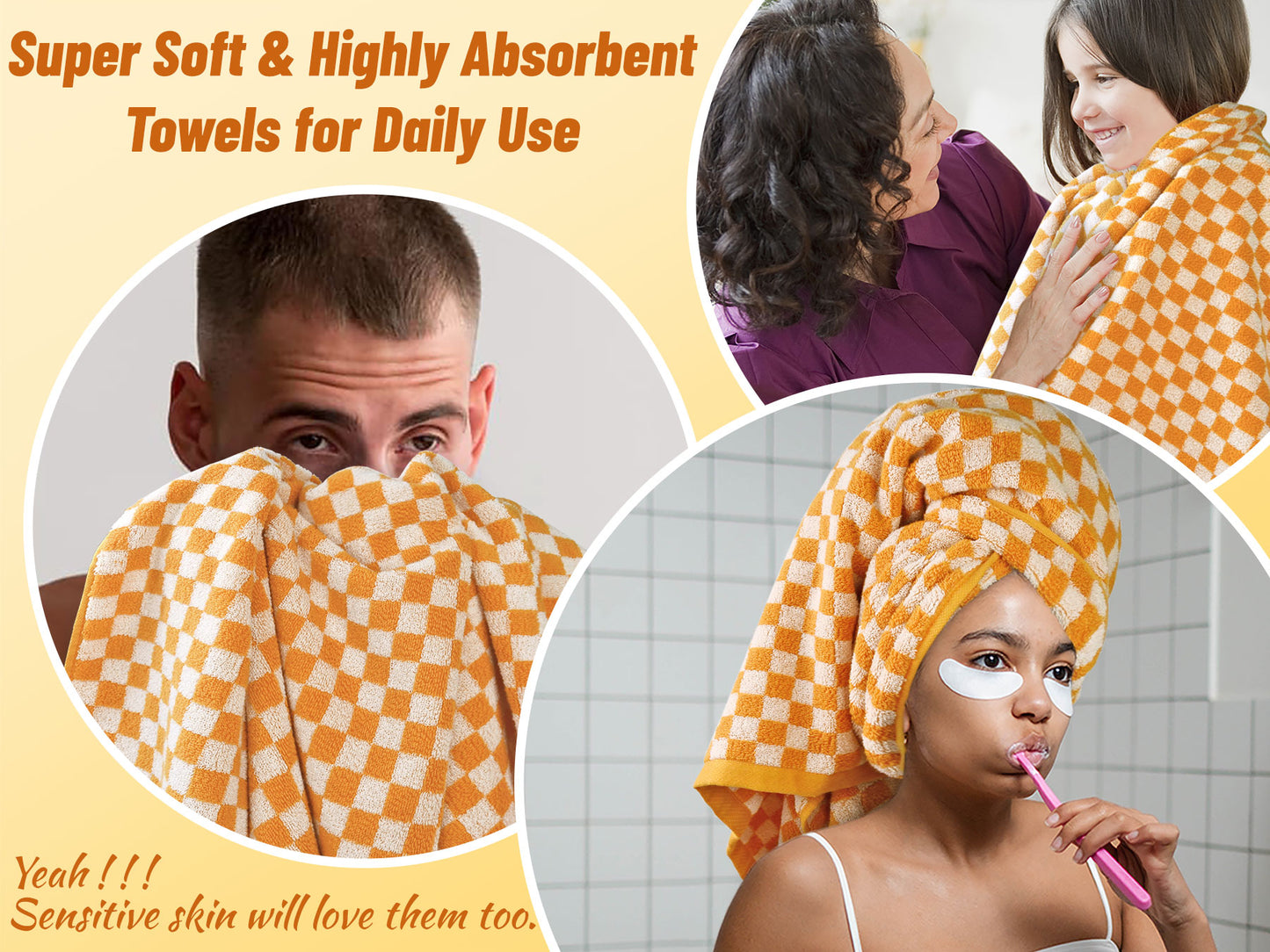 Jacquotha Luxury Bath Towels for Bathroom Checkered (54x28 Inches) - Cotton Soft Absorbent Shower Towels 2 Pack Daily Use Lightweigt, Quick Dry, Decorative