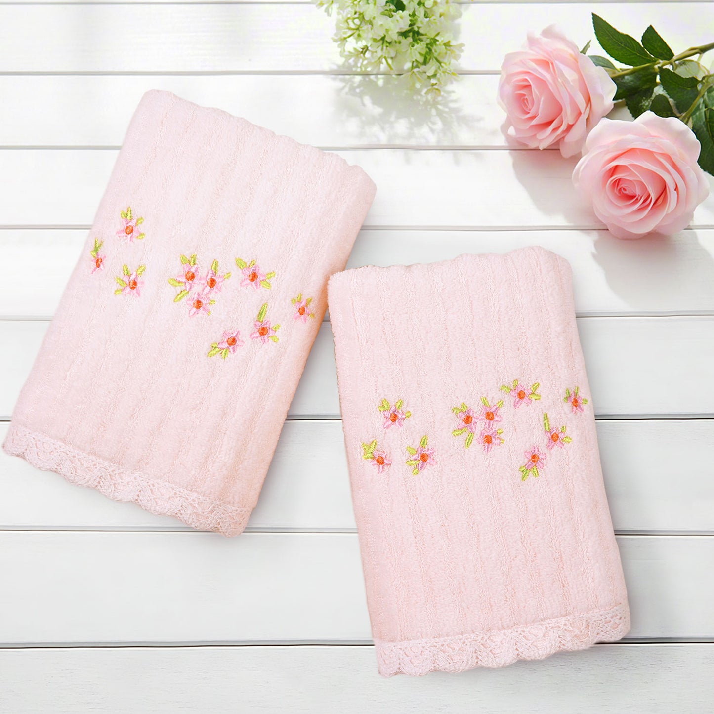 Jacquotha Floral Hand Towels Set of 2 - Quick Dry Soft Cute Bathroom Kitchen Towels, Summer & Spring Decor, 13x29 Inches, Cream