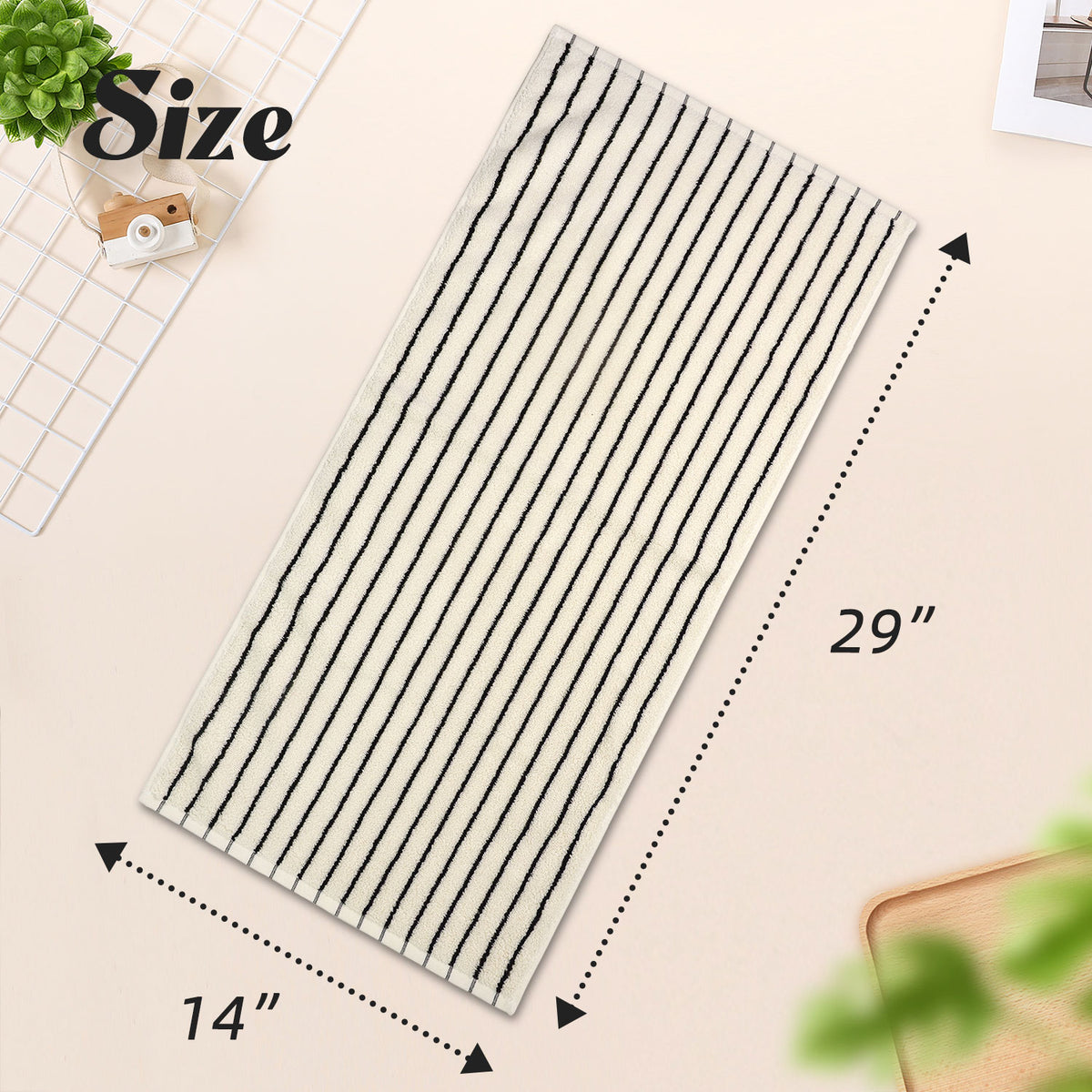 Jacquotha Black and White Striped Hand Towels for Bathroom, Vintage Kitchen Decor, Guest Use, Adults & Kids, Natural Cotton, 14” x 29”