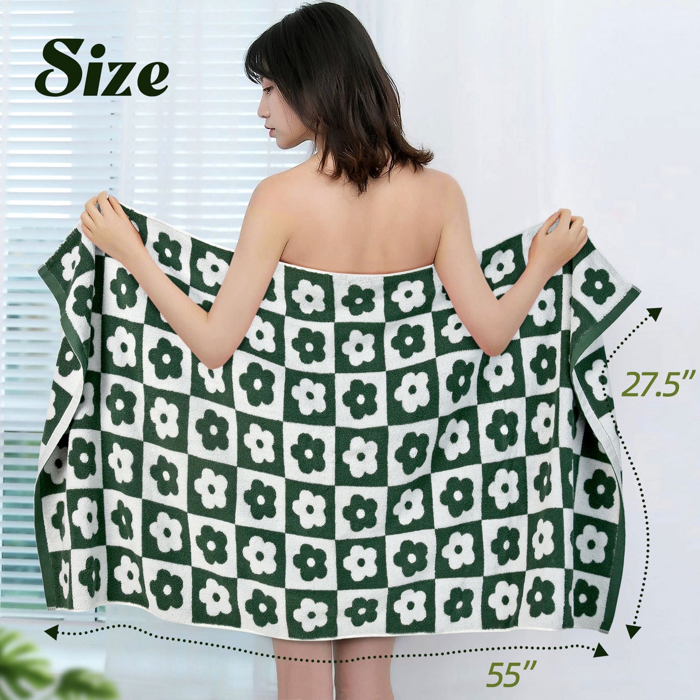 Jacquotha 2-Pieces Luxury Bath Towels Checkered Floral, Flower Towels for Women Girls Shower Body 27.5x55 Inches, Valentines Decor for Bathroom & Pool Days, Cotton