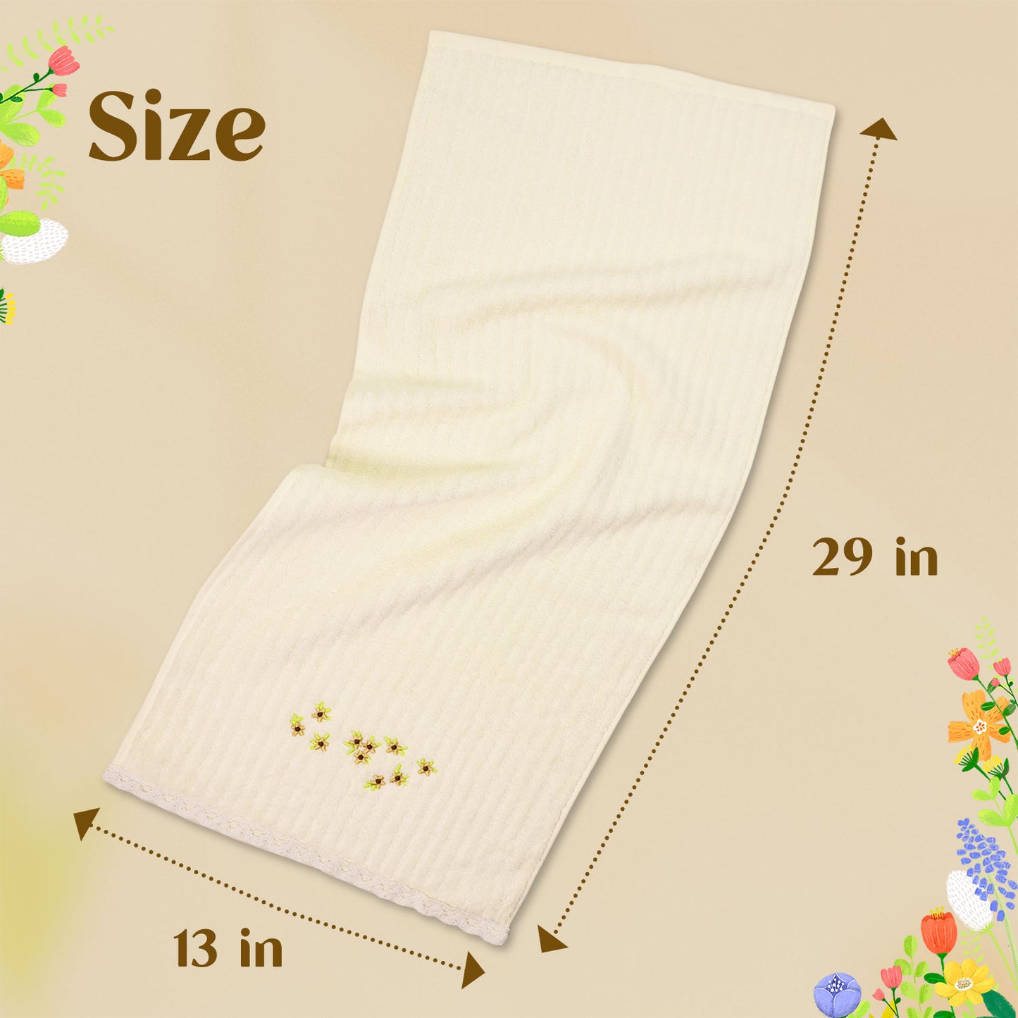 Jacquotha Floral Hand Towels Set of 2 - Quick Dry Soft Cute Bathroom Kitchen Towels, Summer & Spring Decor, 13x29 Inches, Cream