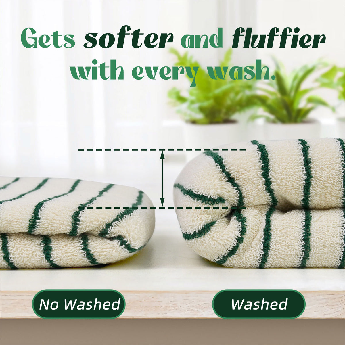 Jacquotha Green Striped Hand Towels for Kitchen, Vintage Bathroom Decor, Natural Cotton Tea Towel, 14” x 29”