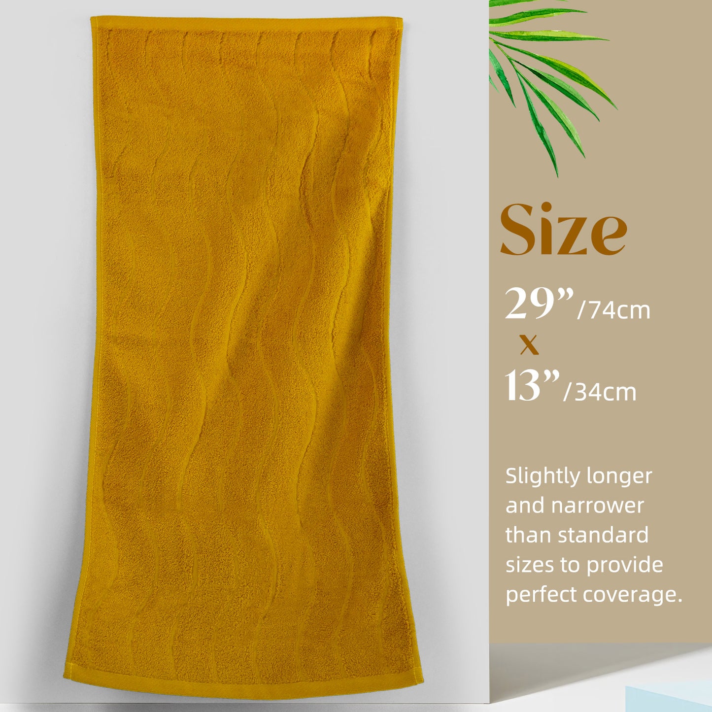 Jacquotha Wavy Striped Cotton Hand Towels, Set of 2, Dry Your Hand Instantly, 13x29 Inches, Mustard Kitchen Bathroom Towel