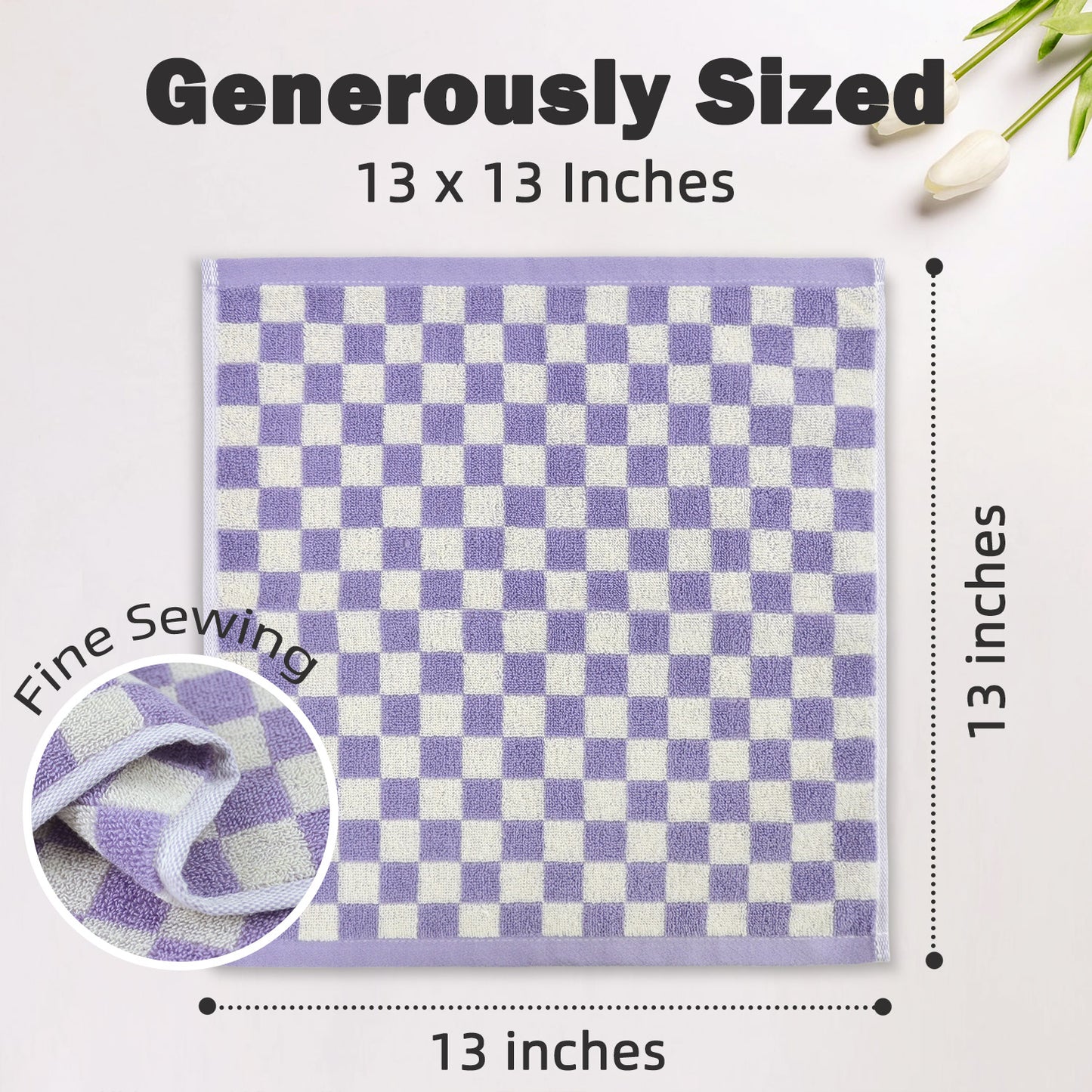 Super Soft Checkered Wash Cloths, 12 Pack Washcloths Facecloth, Cotton Face Towels Set for Body Showering 13x13 Inches, Gifts