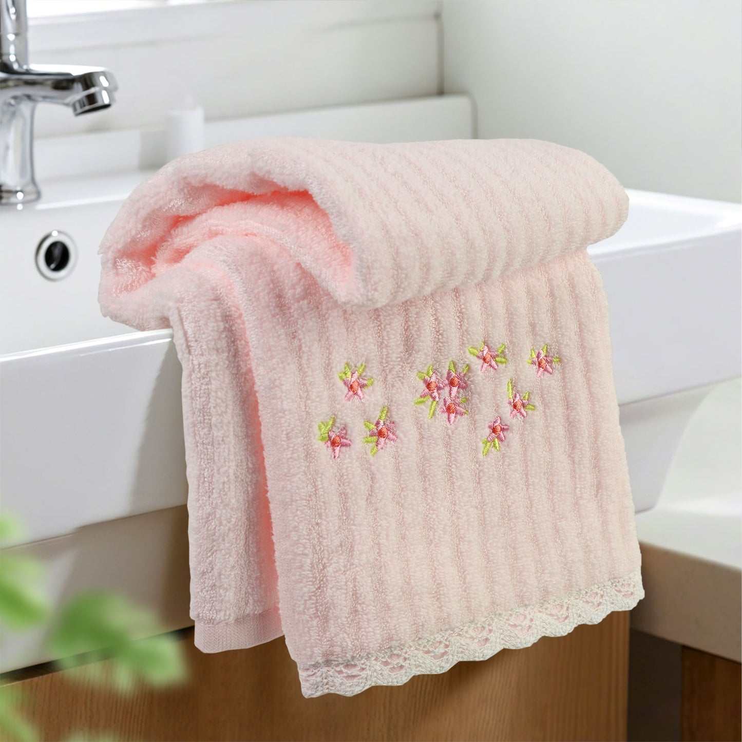 Jacquotha Floral Hand Towels Set of 2 - Quick Dry Soft Cute Bathroom Kitchen Towels, Summer & Spring Decor, 13x29 Inches, Cream