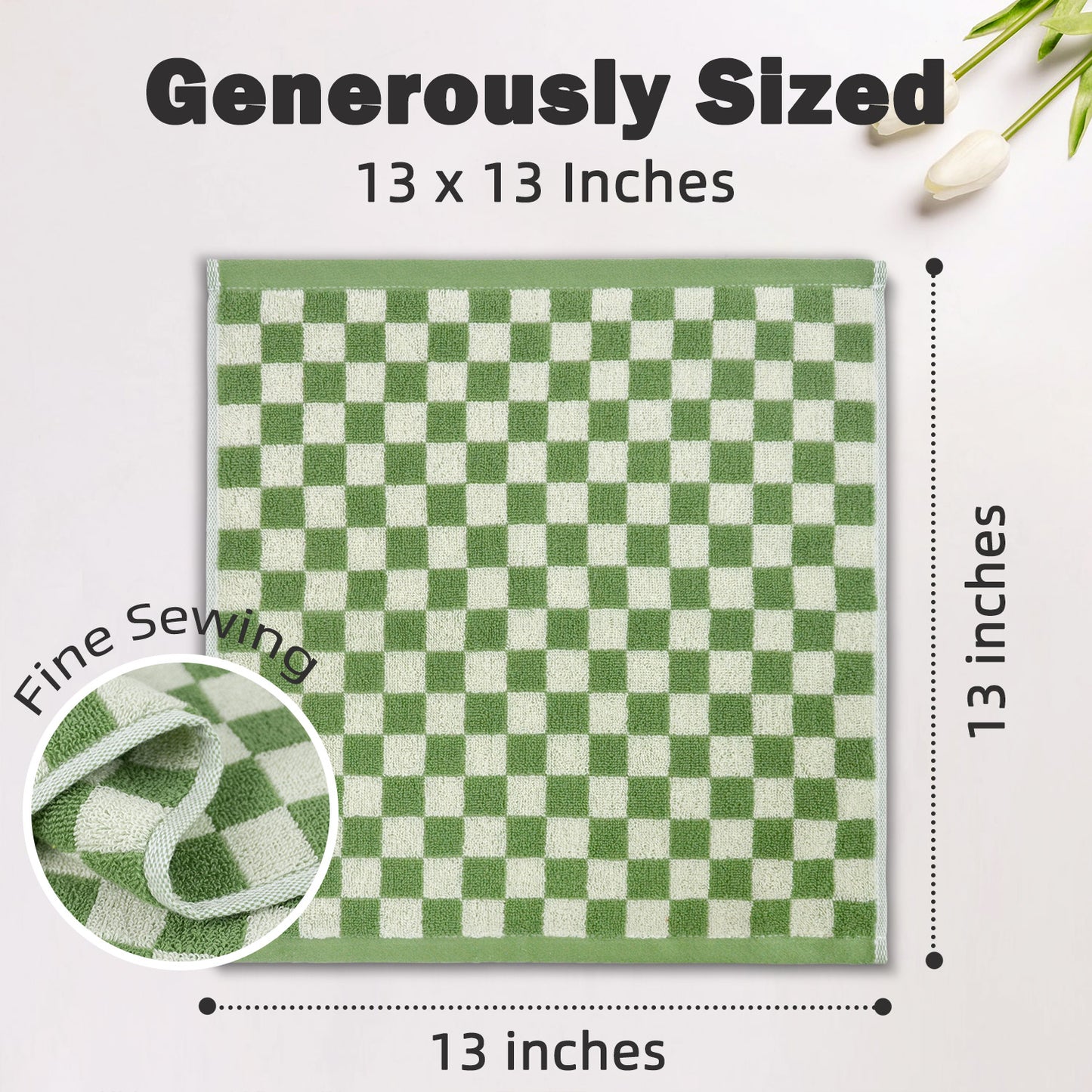 Jacquotha Washcloths 12 Pack Checkered - Wash Cloths for Showering (13"x13"), Multi-Purpose Bathroom Face Cloths, Soft and Cute