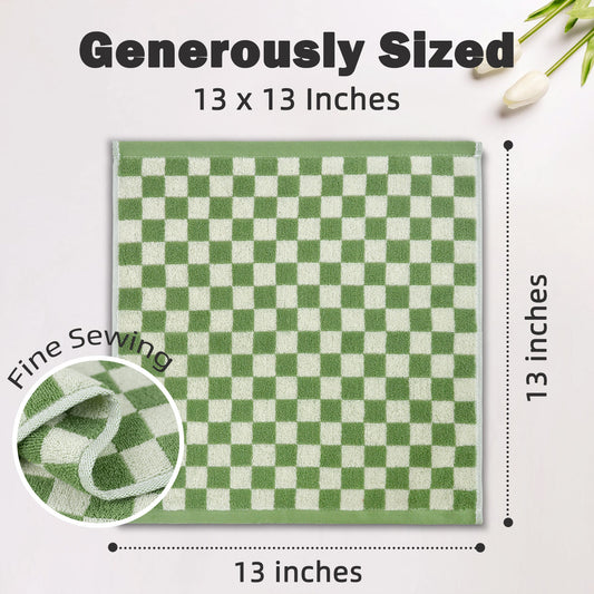 Jacquotha Washcloths 12 Pack Checkered - Wash Cloths for Showering (13"x13"), Multi-Purpose Bathroom Face Cloths, Soft and Cute