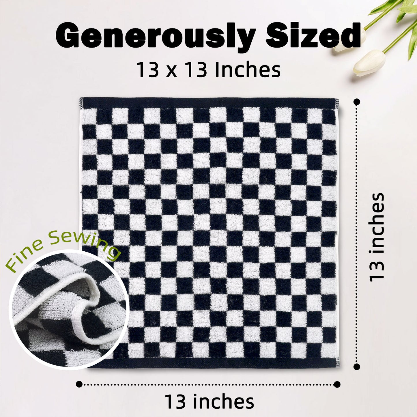 Jacquotha Wash Cloths Checkered 4 Pack - Cotton Washcloths for Face Body, 13 x 13 Inches Daily Cleansing Kitchen Towels