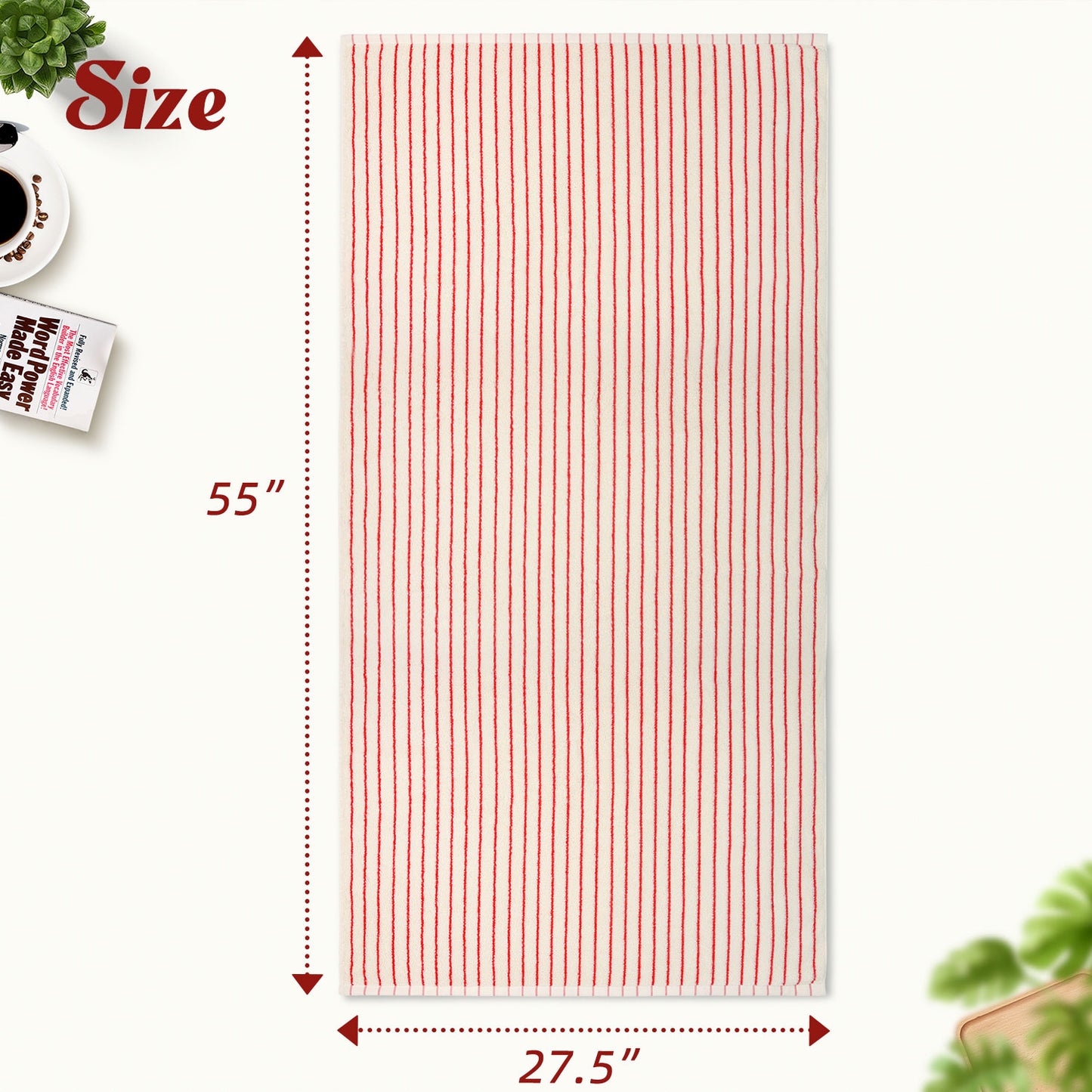 Jacquotha Luxury Striped Bath Towels Set of 2, Lighter & Quick Dry Towels Large 27.5 x 55 inches, Farmhouse for Bathroom, Shower, Christmas Decor