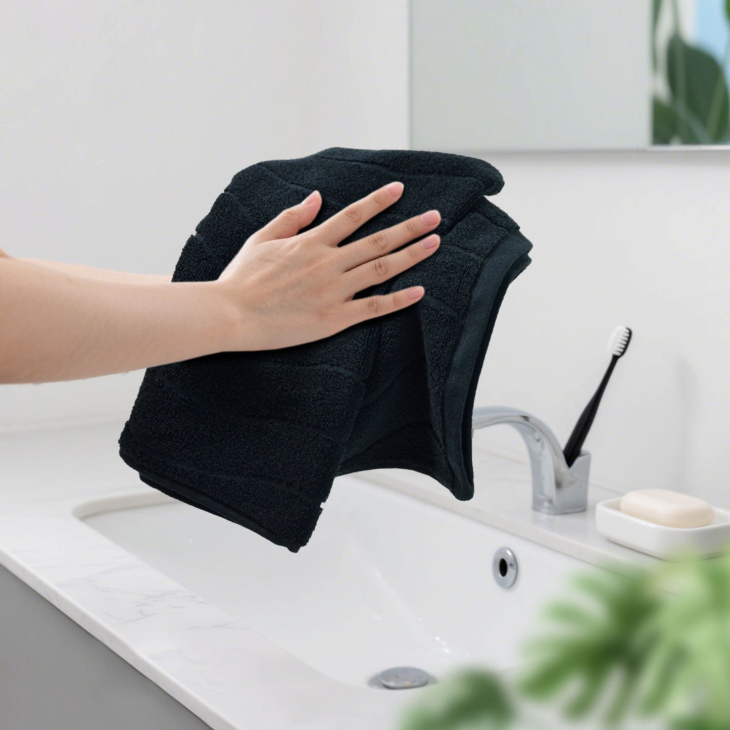 Jacquotha Wavy Striped Cotton Hand Towels, Set of 2, Dry Your Hand Instantly, 13x29 Inches, Mustard Kitchen Bathroom Towel