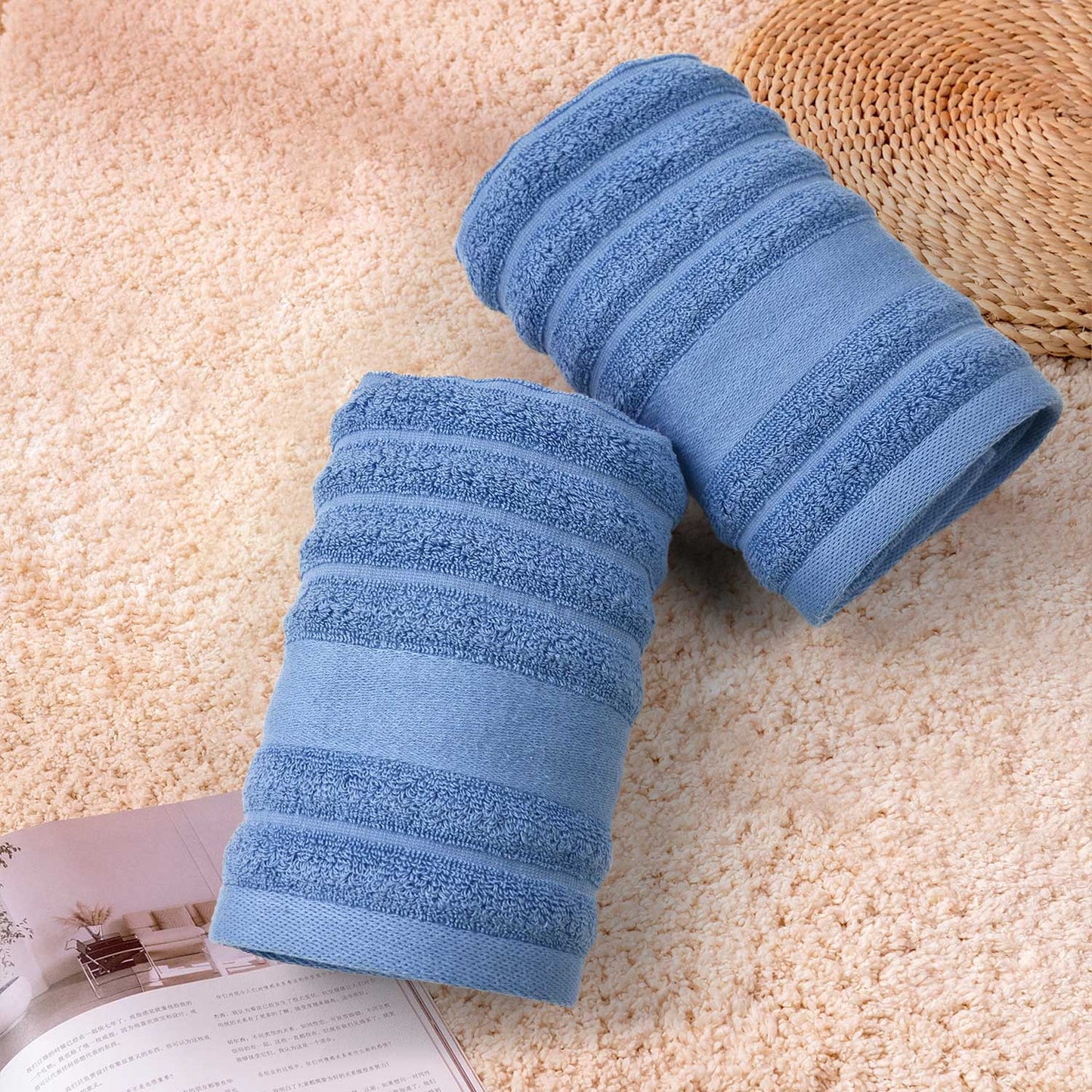 Jacquotha 2-Pack Hand Towels Ribbed – Kitchen & Bathroom Premium Cotton Towels 13” x 29”, Soft and Quick Drying 480 GSM