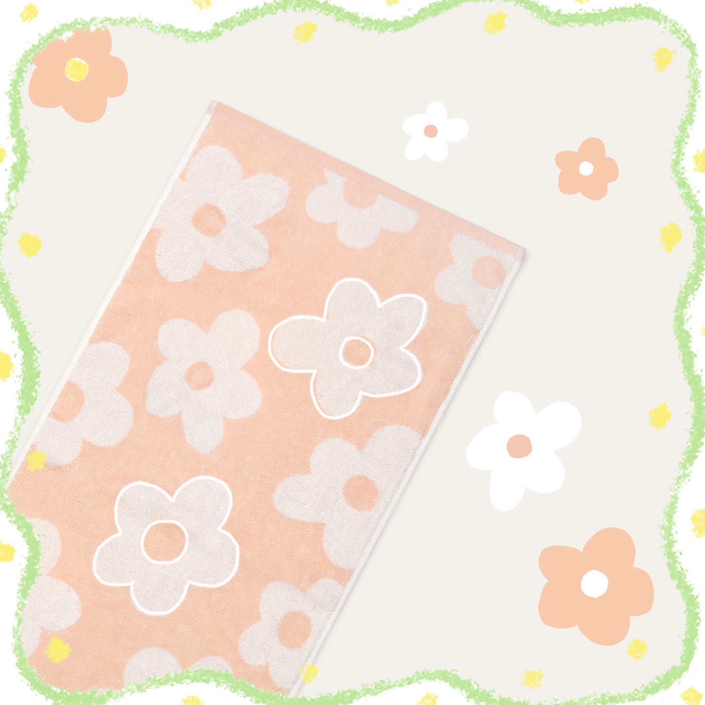 Jacquotha Floral Hand Towels for Bathroom - 2 Pack Cotton Face Towels 13" x 28", Soft Decorative with Cute Daisy Prints for Guest Room, Kitchen Decor