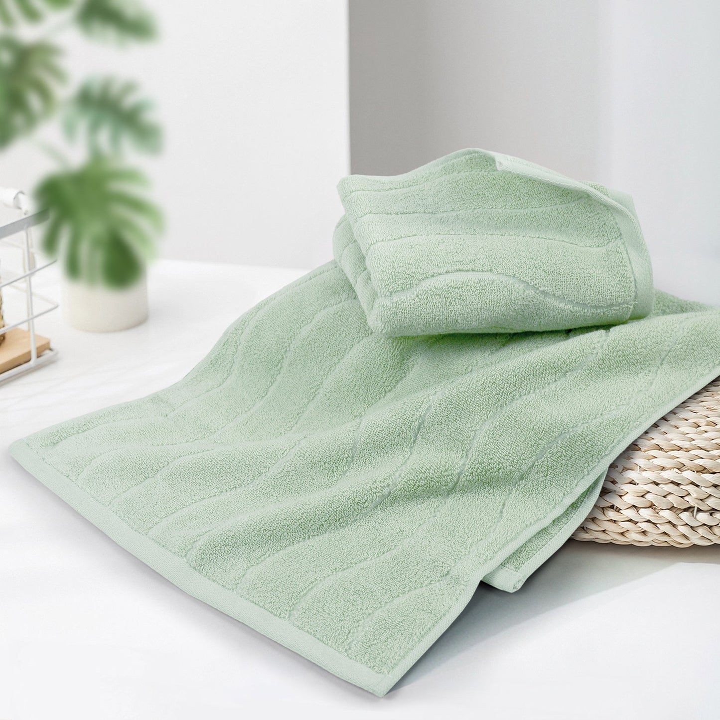 Jacquotha Wavy Striped Cotton Hand Towels, Set of 2, Dry Your Hand Instantly, 13x29 Inches, Mustard Kitchen Bathroom Towel