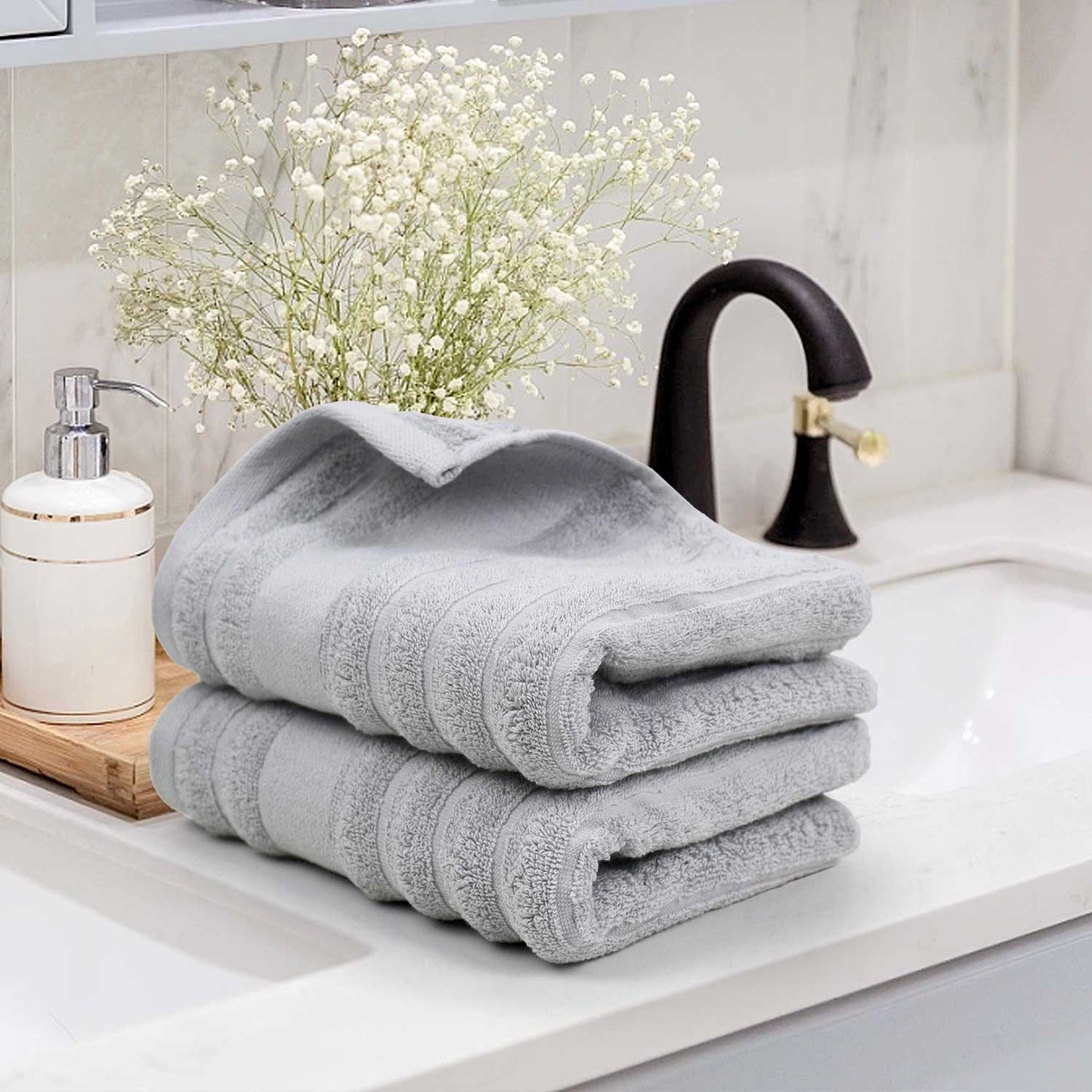 Jacquotha 2-Pack Hand Towels Ribbed – Kitchen & Bathroom Premium Cotton Towels 13” x 29”, Soft and Quick Drying 480 GSM