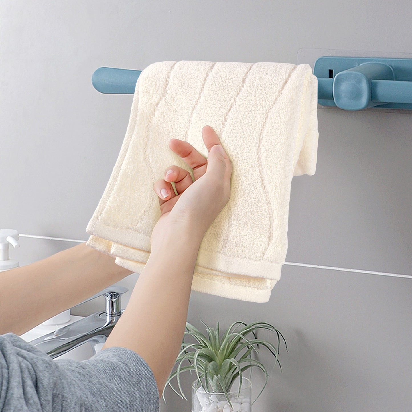 Jacquotha Wavy Striped Cotton Hand Towels, Set of 2, Dry Your Hand Instantly, 13x29 Inches, Mustard Kitchen Bathroom Towel