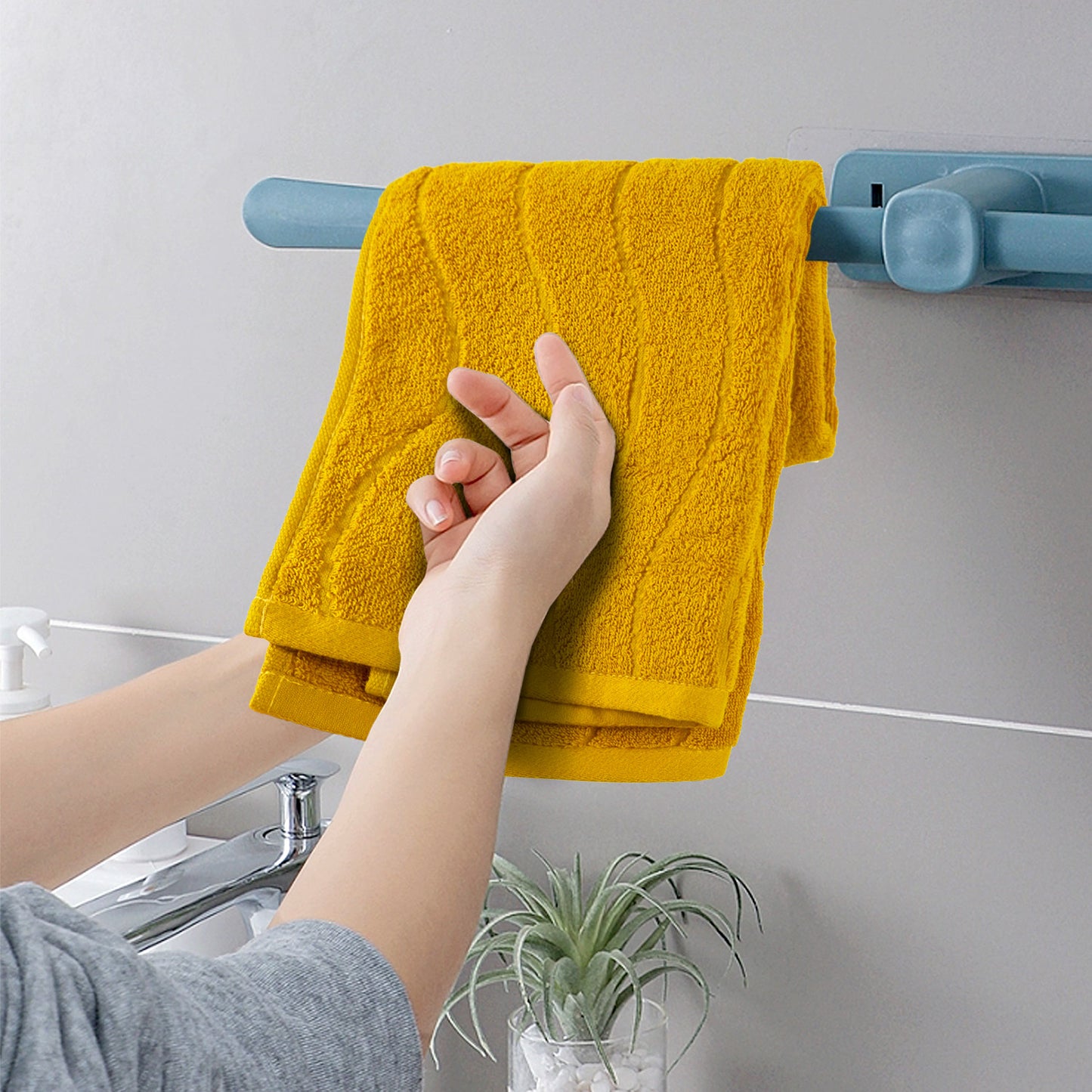 Jacquotha Wavy Striped Cotton Hand Towels, Set of 2, Dry Your Hand Instantly, 13x29 Inches, Mustard Kitchen Bathroom Towel