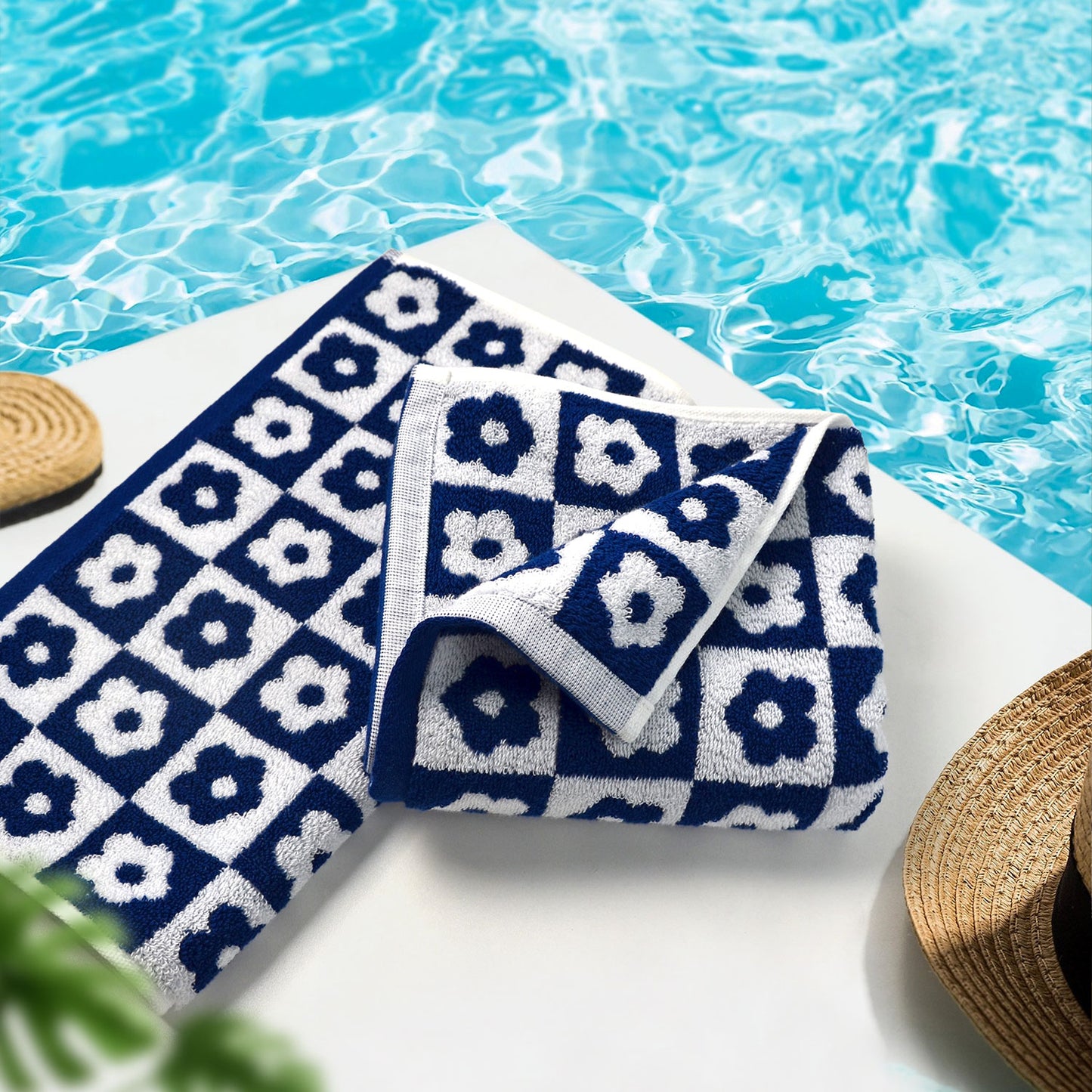 Jacquotha Cotton Hand Towels Checkered Floral - Quick Drying Hand Towel Set of 4, for Women Girls Bathroom Decor, 29” x 13”