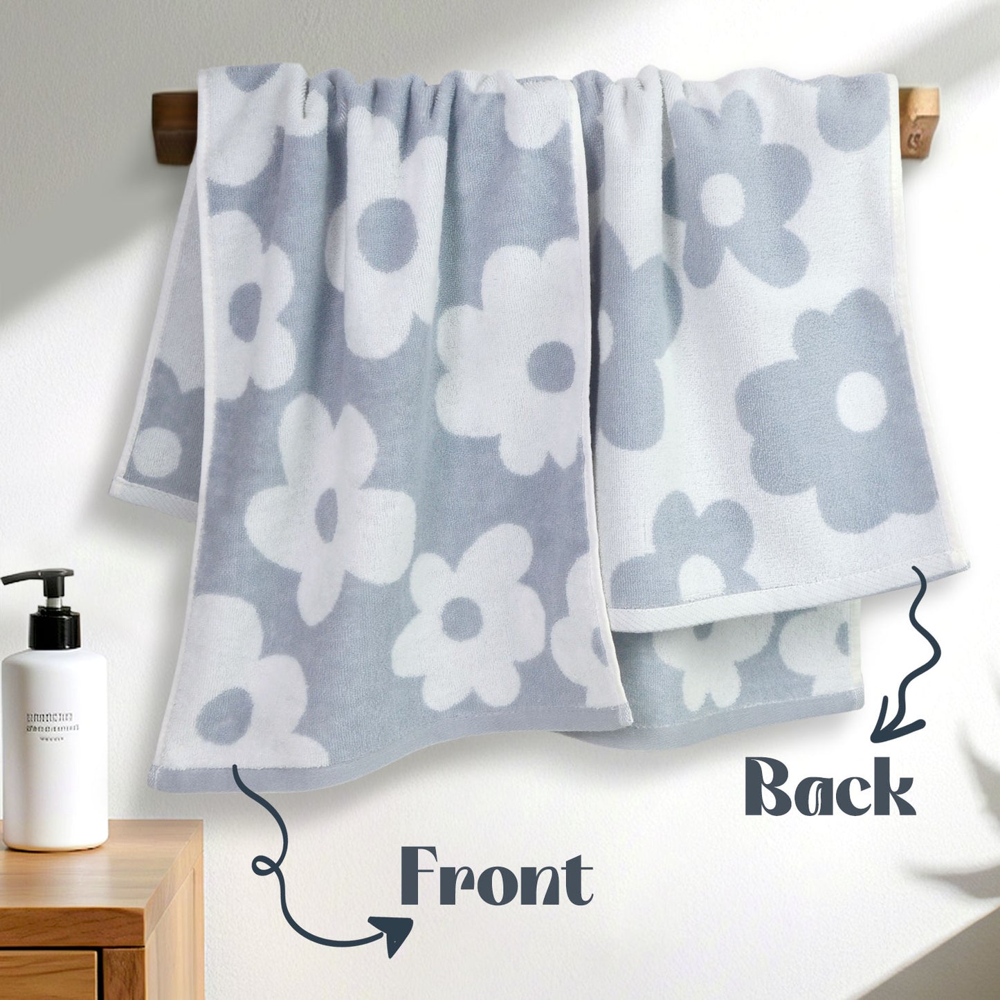 Jacquotha Floral Hand Towels for Bathroom - 2 Pack Cotton Face Towels 13" x 28", Soft Decorative with Cute Daisy Prints for Guest Room, Kitchen Decor