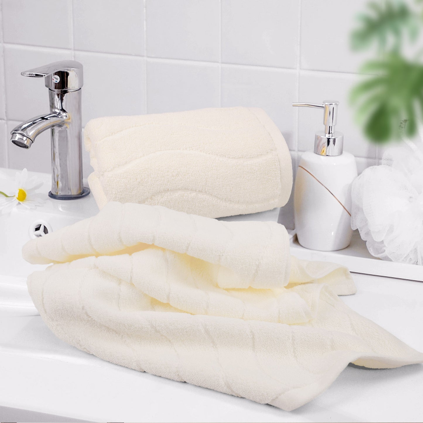 Jacquotha Wavy Striped Cotton Hand Towels, Set of 2, Dry Your Hand Instantly, 13x29 Inches, Mustard Kitchen Bathroom Towel