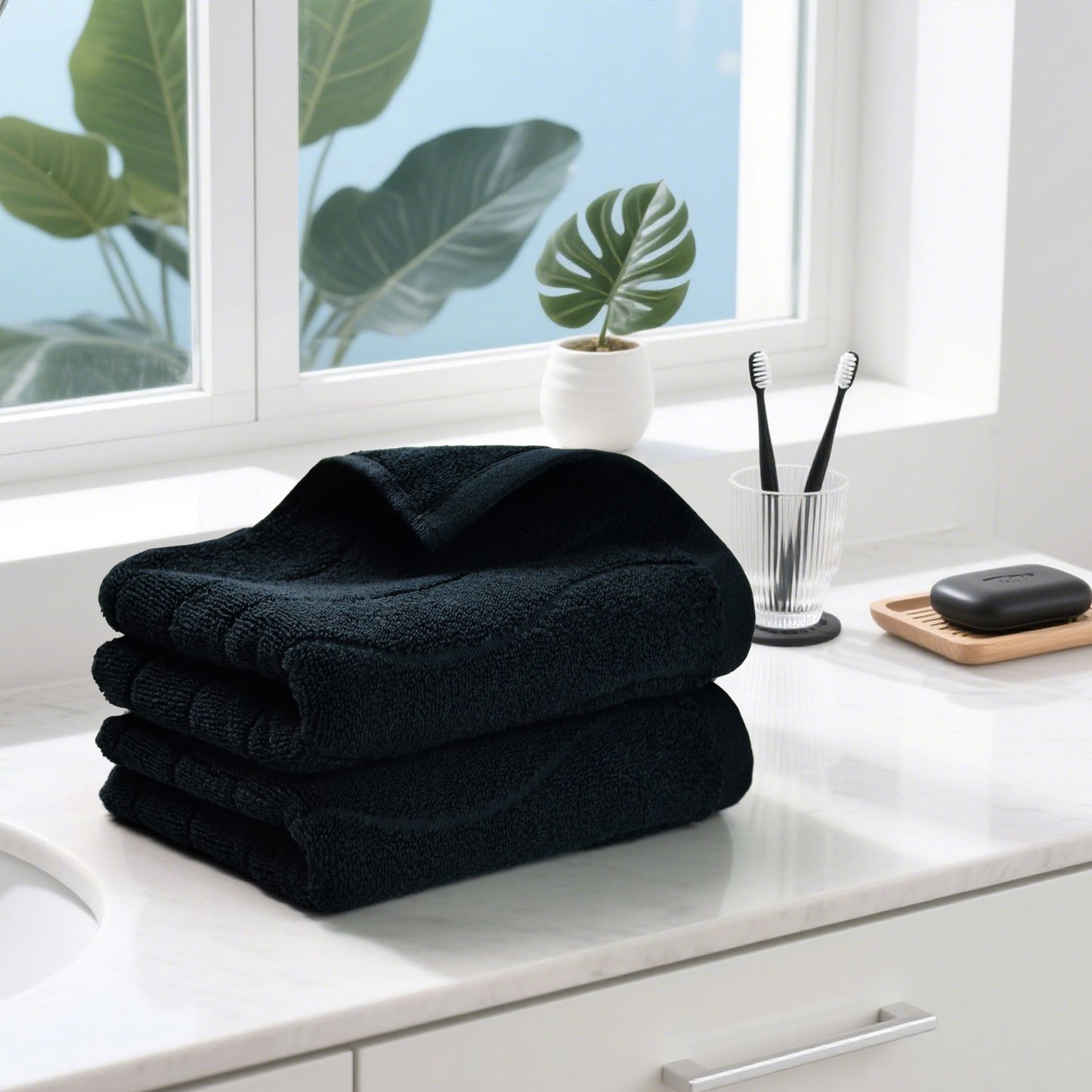 Jacquotha Wavy Striped Cotton Hand Towels, Set of 2, Dry Your Hand Instantly, 13x29 Inches, Mustard Kitchen Bathroom Towel