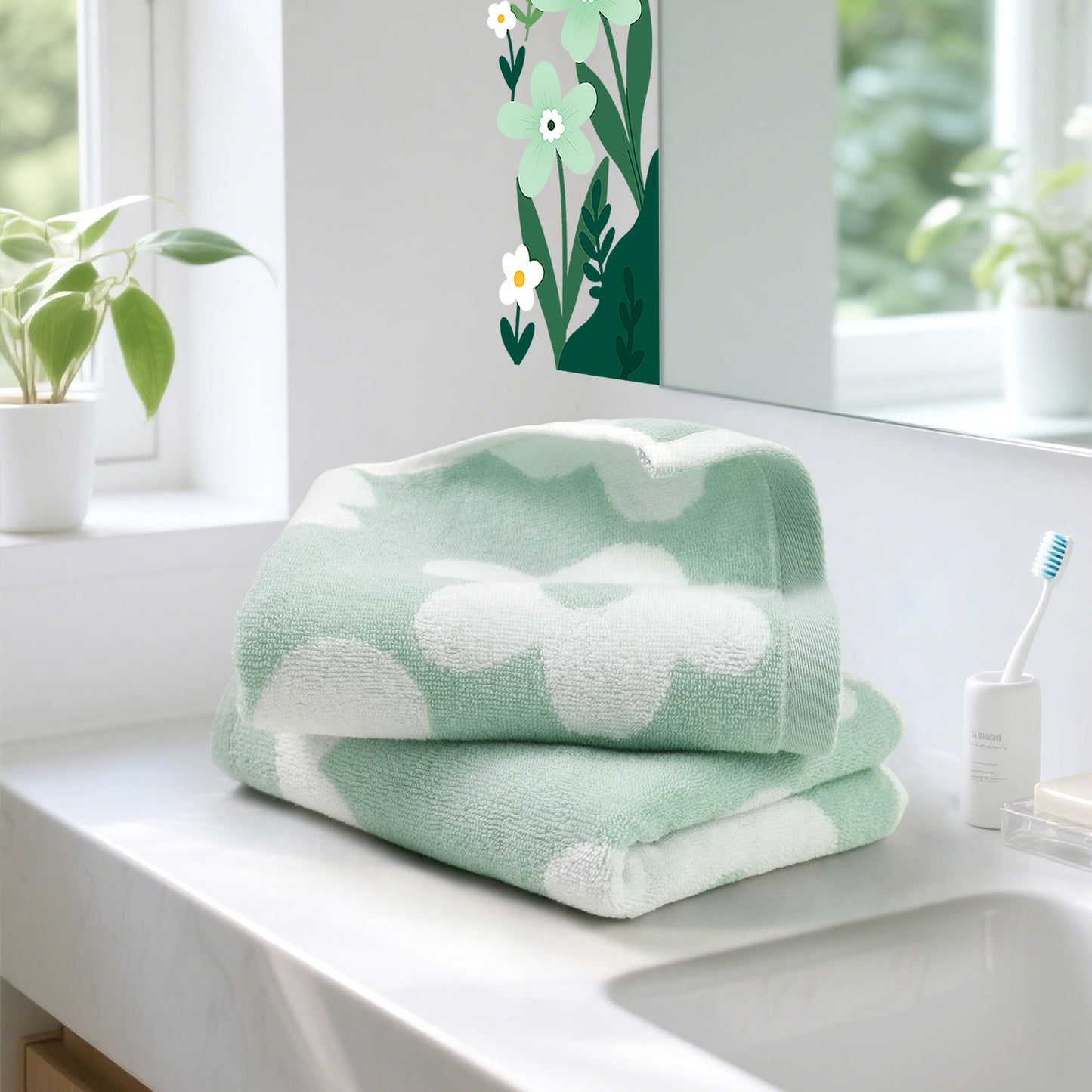 Jacquotha Floral Hand Towels for Bathroom - 2 Pack Cotton Face Towels 13" x 28", Soft Decorative with Cute Daisy Prints for Guest Room, Kitchen Decor