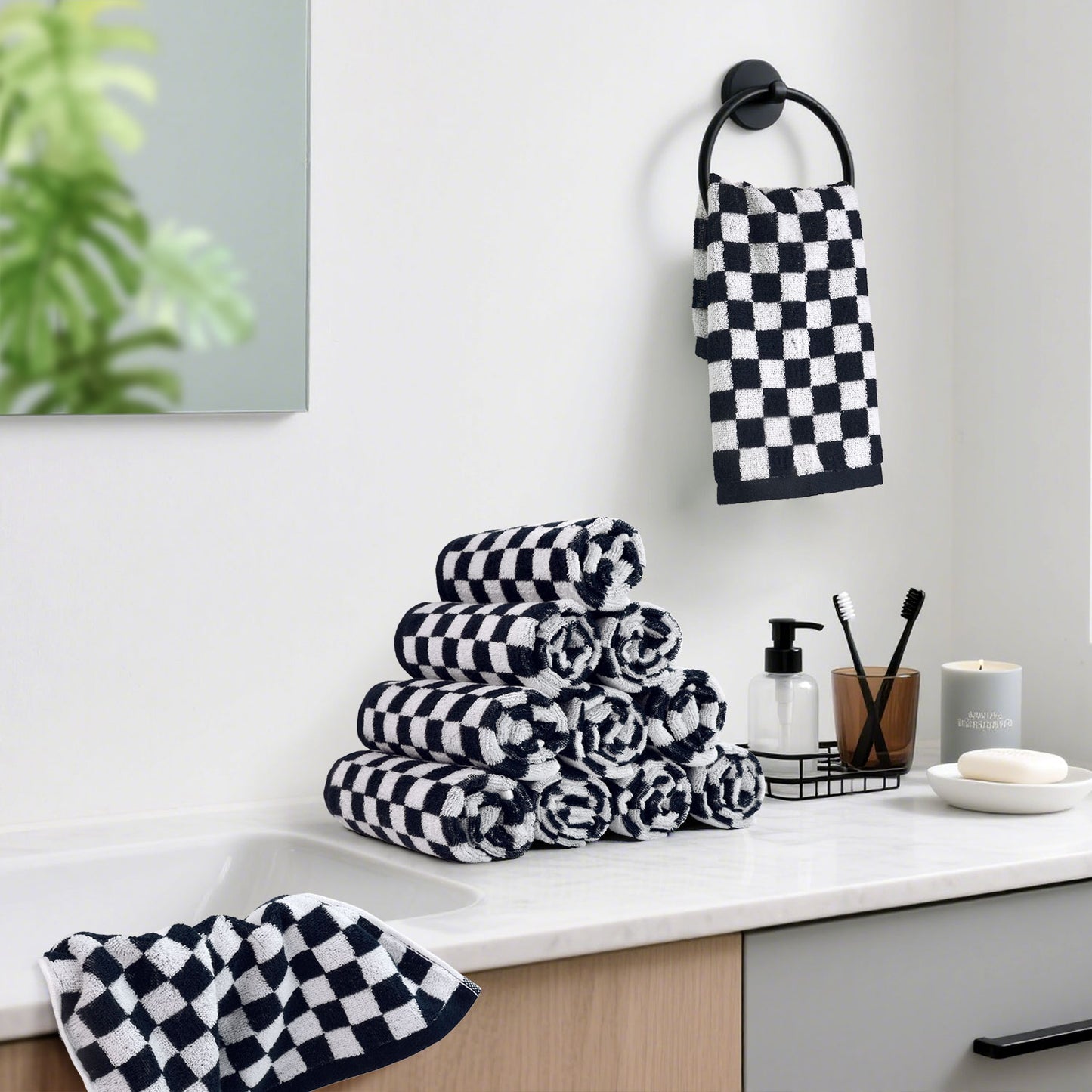 Jacquotha Washcloths 12 Pack Checkered - Wash Cloths for Showering (13"x13"), Multi-Purpose Bathroom Face Cloths, Soft and Cute