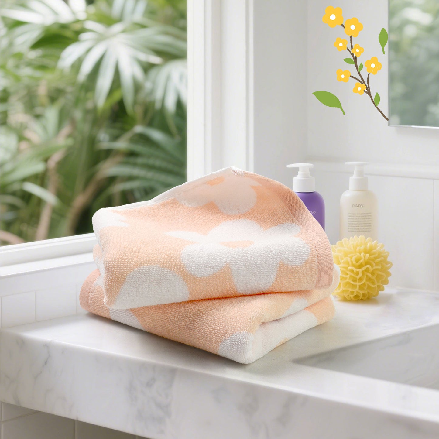 Jacquotha Floral Hand Towels for Bathroom - 2 Pack Cotton Face Towels 13" x 28", Soft Decorative with Cute Daisy Prints for Guest Room, Kitchen Decor