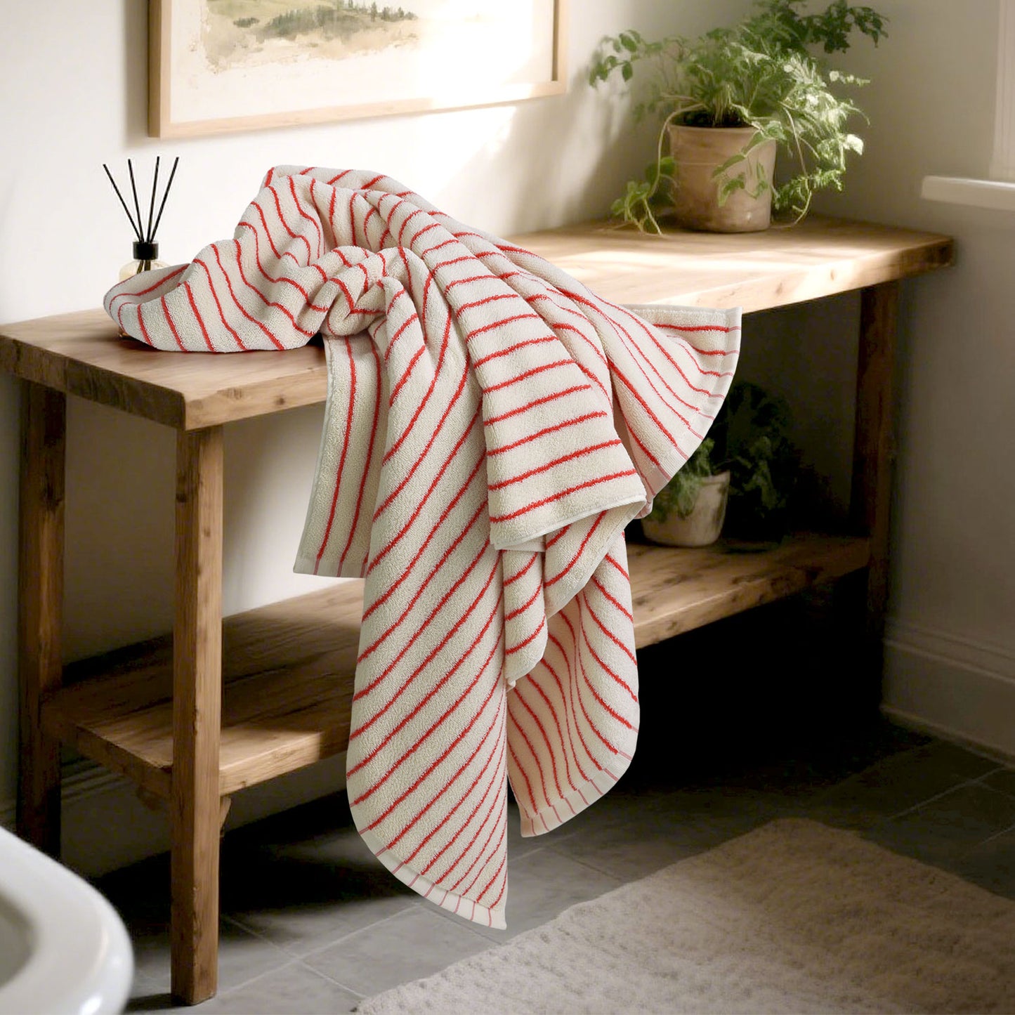 Jacquotha Luxury Striped Bath Towels Set of 2, Lighter & Quick Dry Towels Large 27.5 x 55 inches, Farmhouse for Bathroom, Shower, Christmas Decor