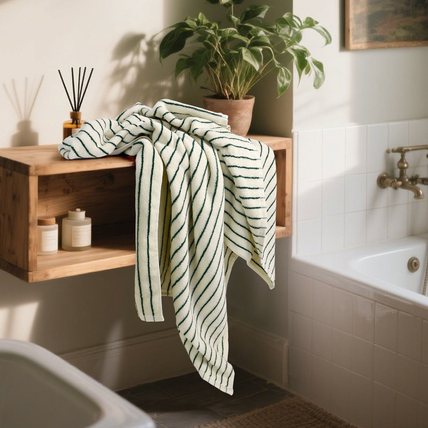 Jacquotha Luxury Striped Bath Towels Set of 2, Lighter & Quick Dry Towels Large 27.5 x 55 inches, Farmhouse for Bathroom, Shower, Christmas Decor