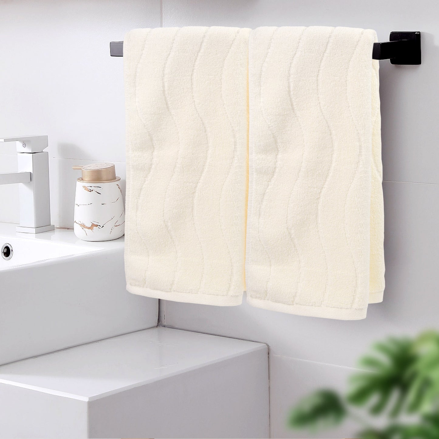 Jacquotha Wavy Striped Cotton Hand Towels, Set of 2, Dry Your Hand Instantly, 13x29 Inches, Mustard Kitchen Bathroom Towel