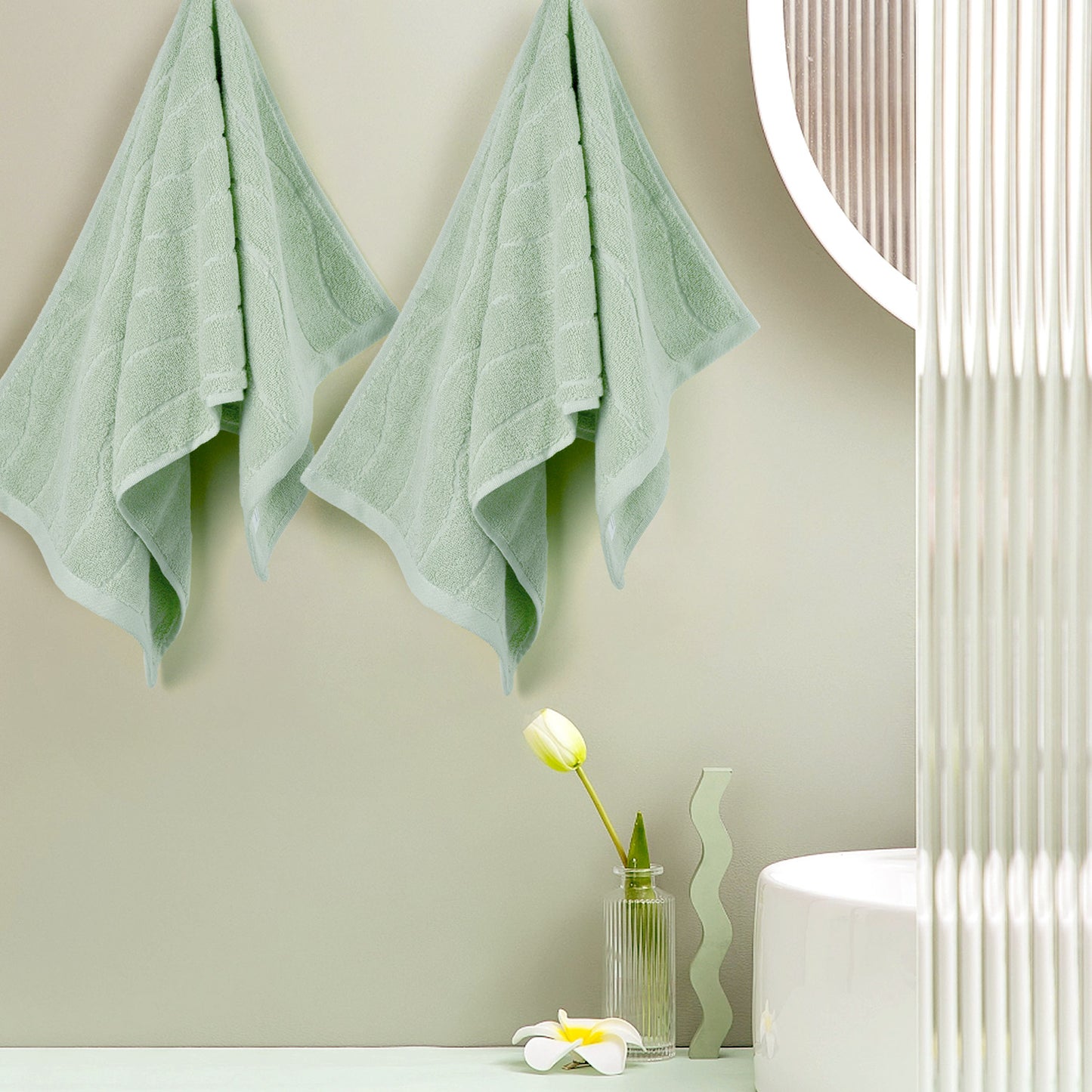 Jacquotha Wavy Striped Cotton Hand Towels, Set of 2, Dry Your Hand Instantly, 13x29 Inches, Mustard Kitchen Bathroom Towel