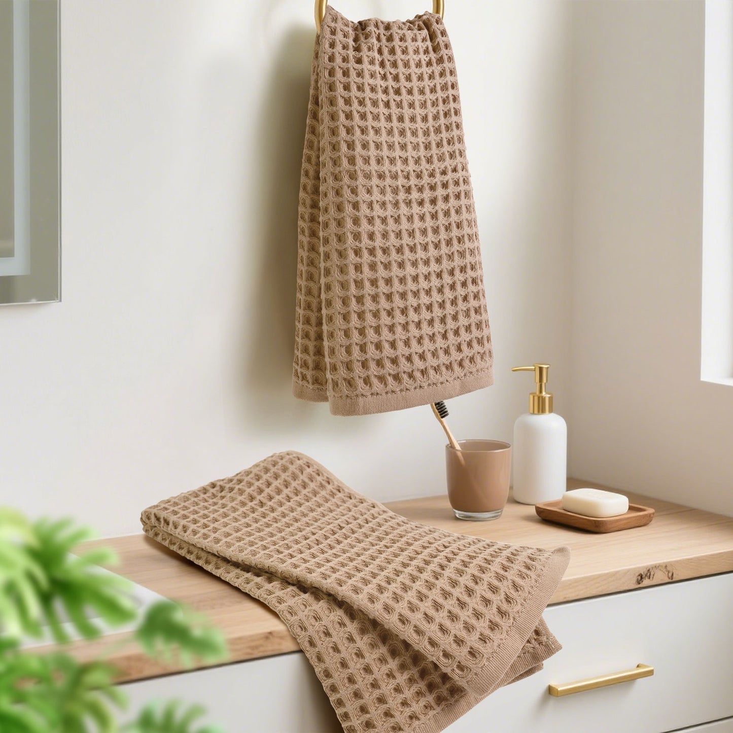 Jacquotha Waffle Hand Towels 2-Piece – Cotton, Quick Dry, Lint Free, 13” x 29”