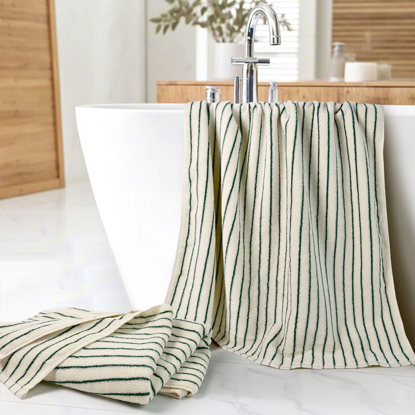 Jacquotha Luxury Striped Bath Towels Set of 2, Lighter & Quick Dry Towels Large 27.5 x 55 inches, Farmhouse for Bathroom, Shower, Christmas Decor