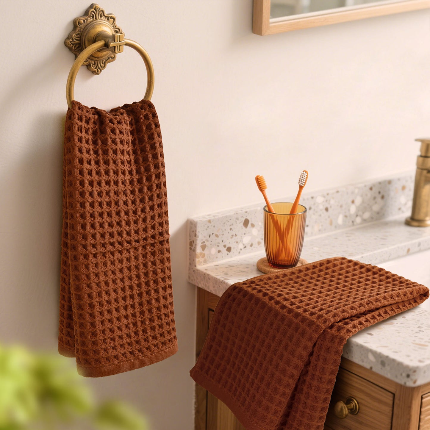Jacquotha Waffle Hand Towels 2-Piece – Cotton, Quick Dry, Lint Free, 13” x 29”