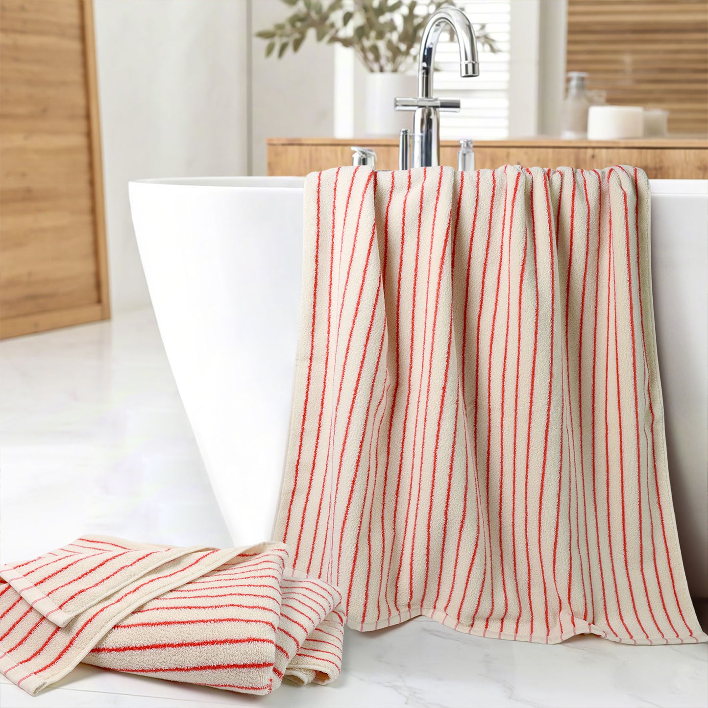 Jacquotha Luxury Striped Bath Towels Set of 2, Lighter & Quick Dry Towels Large 27.5 x 55 inches, Farmhouse for Bathroom, Shower, Christmas Decor