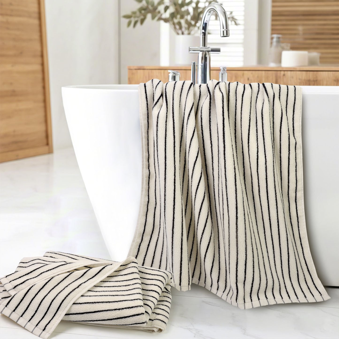 Jacquotha Luxury Striped Bath Towels Set of 2, Lighter & Quick Dry Towels Large 27.5 x 55 inches, Farmhouse for Bathroom, Shower, Christmas Decor
